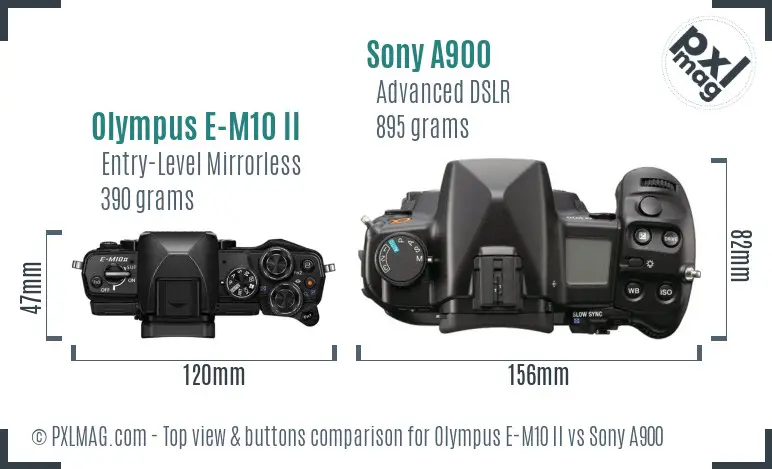 Olympus E-M10 II vs Sony A900 top view buttons comparison