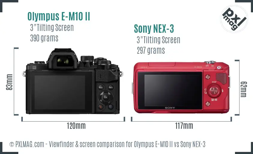 Olympus E-M10 II vs Sony NEX-3 Screen and Viewfinder comparison