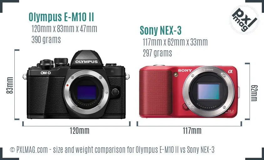 Olympus E-M10 II vs Sony NEX-3 size comparison