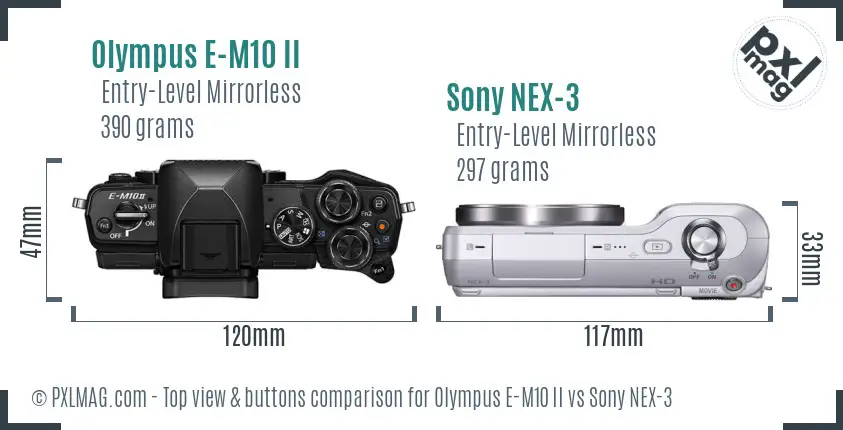 Olympus E-M10 II vs Sony NEX-3 top view buttons comparison