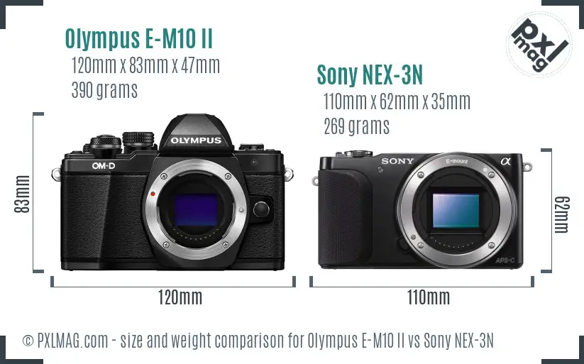 Olympus E-M10 II vs Sony NEX-3N size comparison