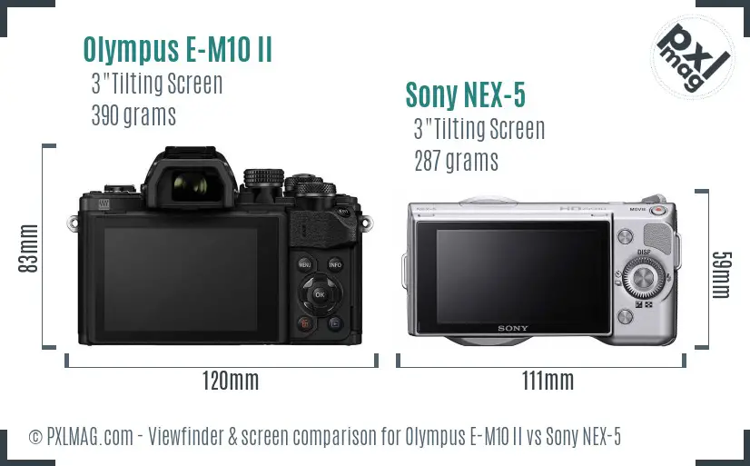 Olympus E-M10 II vs Sony NEX-5 Screen and Viewfinder comparison