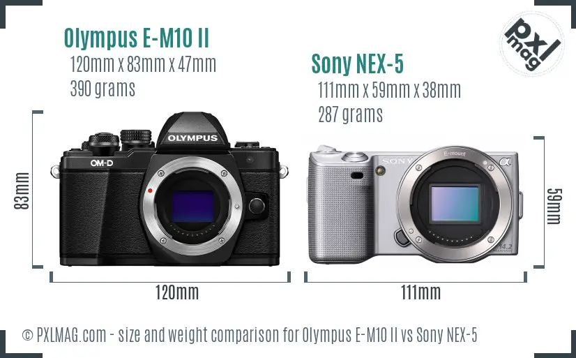 Olympus E-M10 II vs Sony NEX-5 size comparison