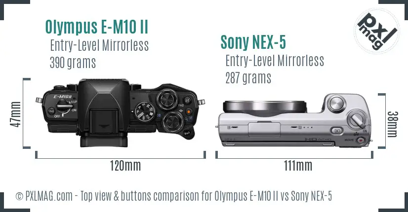 Olympus E-M10 II vs Sony NEX-5 top view buttons comparison