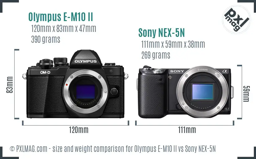 Olympus E-M10 II vs Sony NEX-5N size comparison
