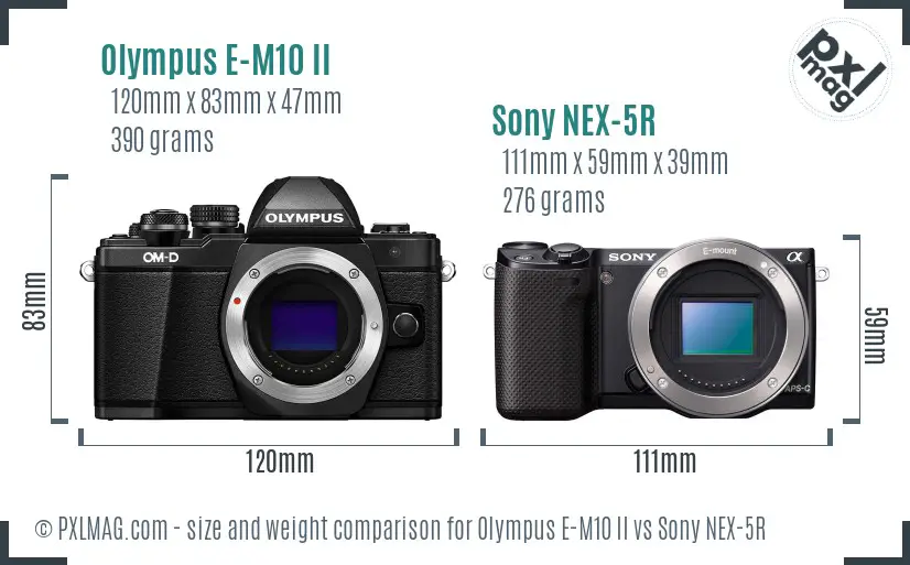 Olympus E-M10 II vs Sony NEX-5R size comparison