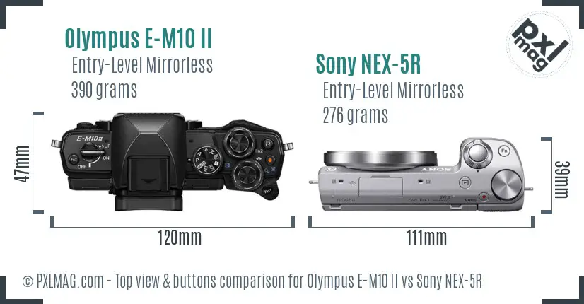 Olympus E-M10 II vs Sony NEX-5R top view buttons comparison