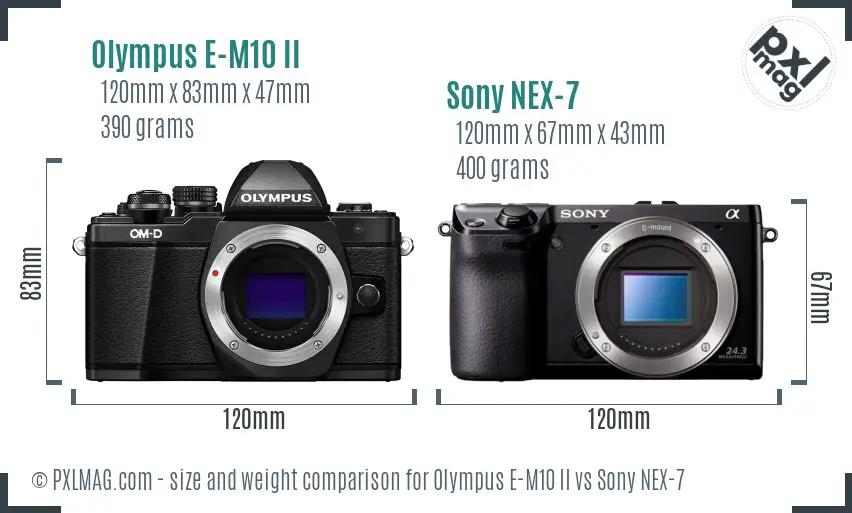 Olympus E-M10 II vs Sony NEX-7 size comparison