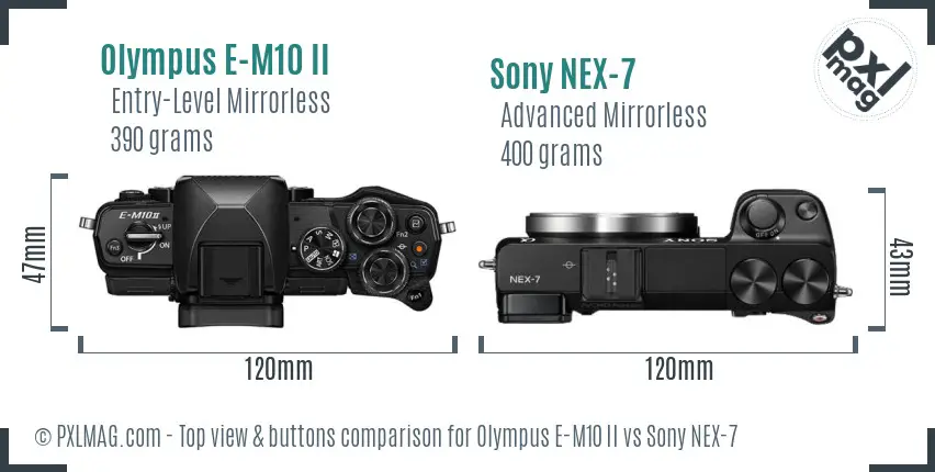 Olympus E-M10 II vs Sony NEX-7 top view buttons comparison