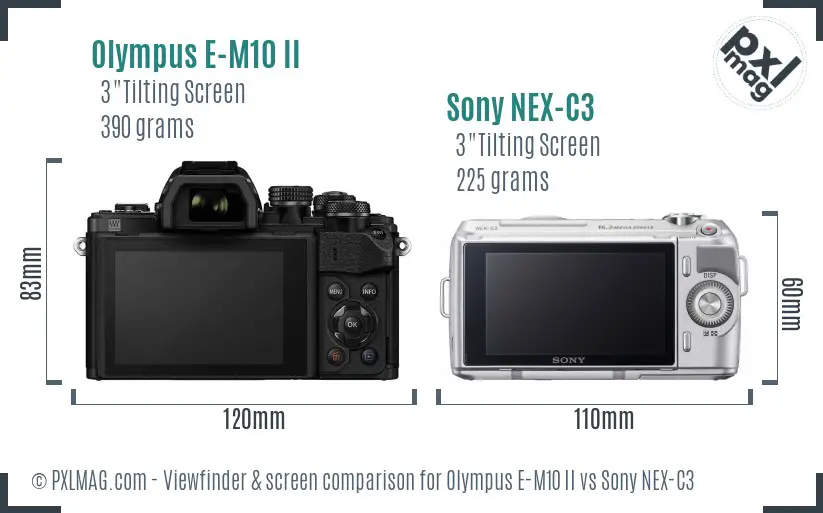 Olympus E-M10 II vs Sony NEX-C3 Screen and Viewfinder comparison