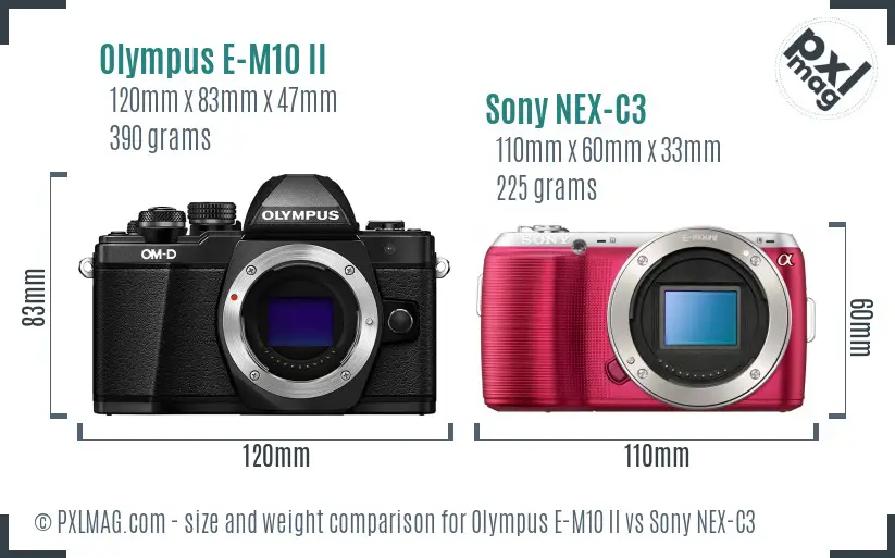 Olympus E-M10 II vs Sony NEX-C3 size comparison