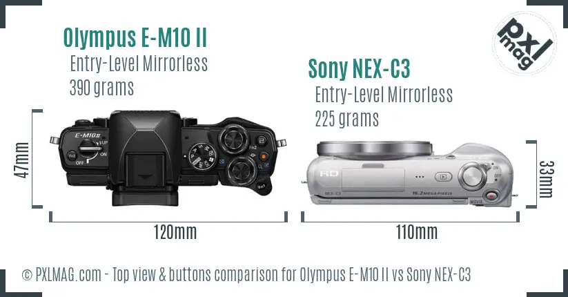 Olympus E-M10 II vs Sony NEX-C3 top view buttons comparison