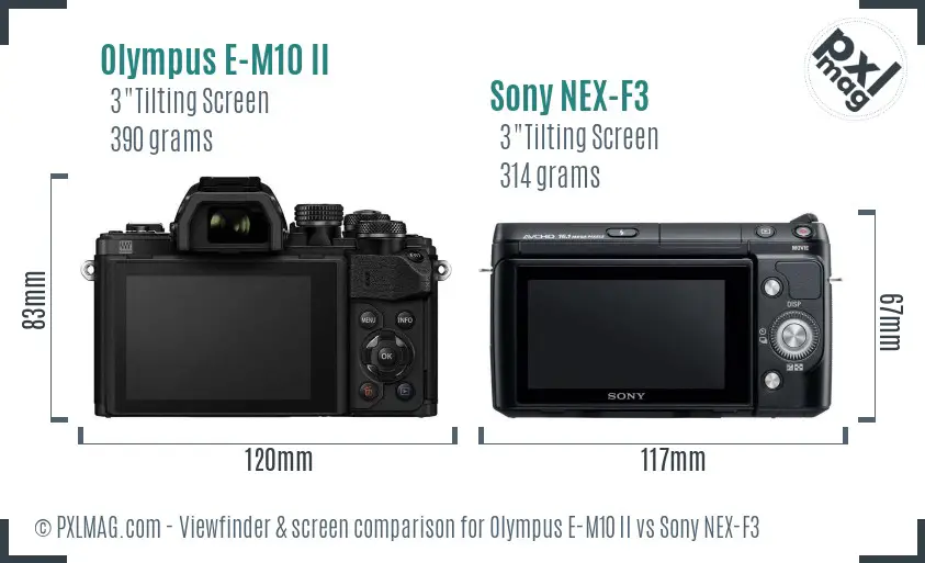 Olympus E-M10 II vs Sony NEX-F3 Screen and Viewfinder comparison