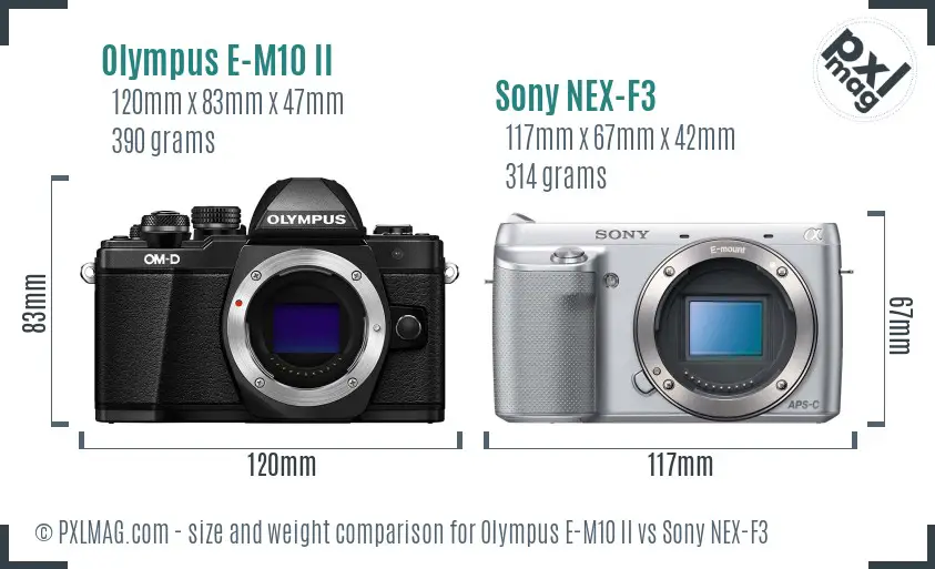 Olympus E-M10 II vs Sony NEX-F3 size comparison