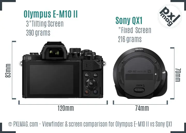 Olympus E-M10 II vs Sony QX1 Screen and Viewfinder comparison