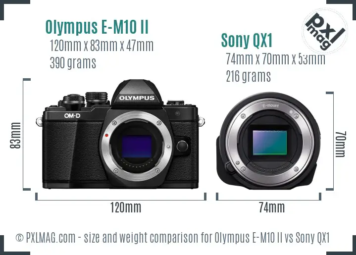 Olympus E-M10 II vs Sony QX1 size comparison