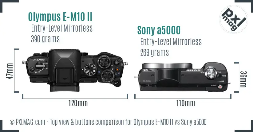 Olympus E-M10 II vs Sony a5000 top view buttons comparison