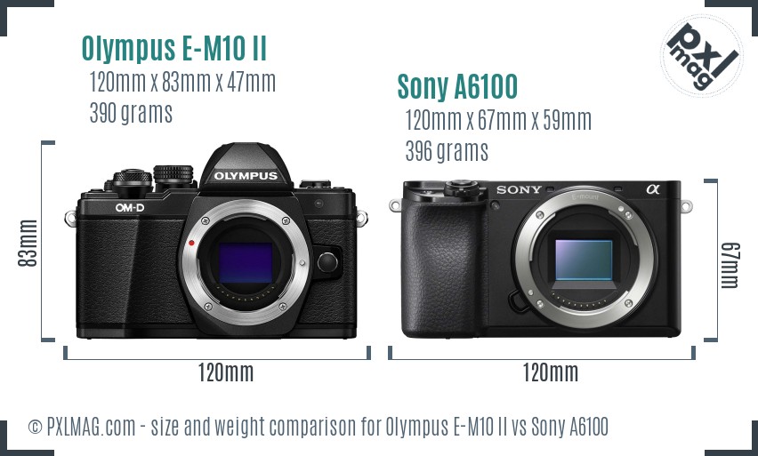 Olympus E-M10 II vs Sony A6100 size comparison Olympus E-M10 II vs Sony A6100 size comparison