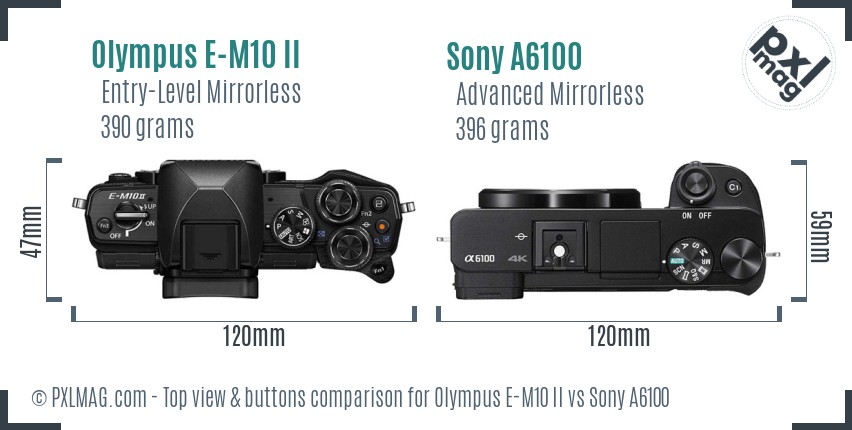 Olympus E-M10 II vs Sony A6100 top view buttons comparison