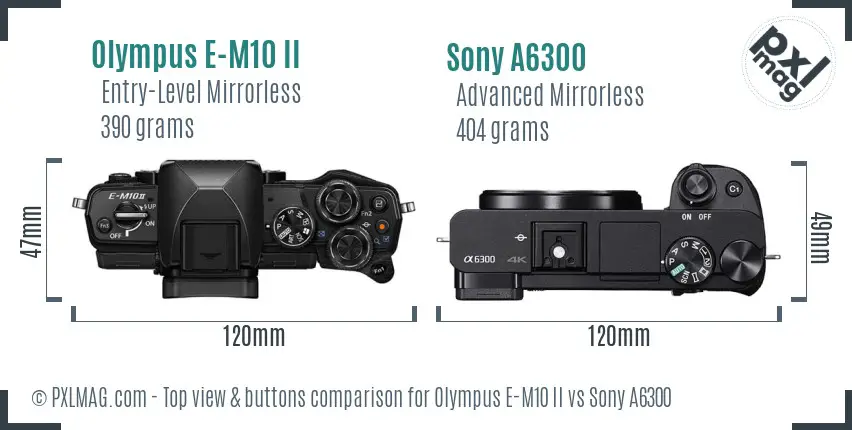 Olympus E-M10 II vs Sony A6300 top view buttons comparison