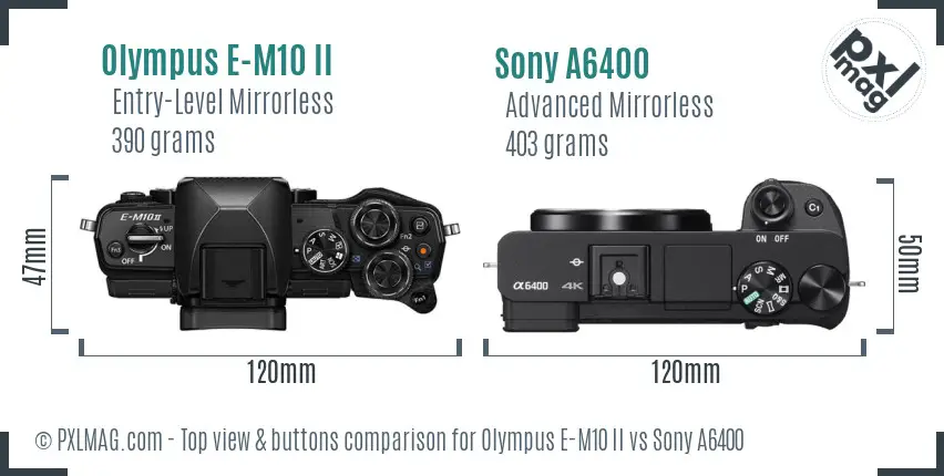 Olympus E-M10 II vs Sony A6400 top view buttons comparison