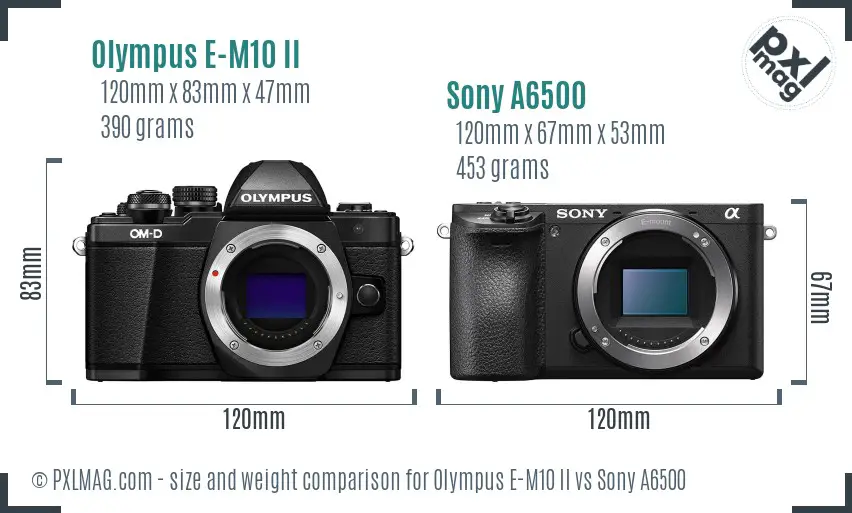 Olympus E-M10 II vs Sony A6500 size comparison