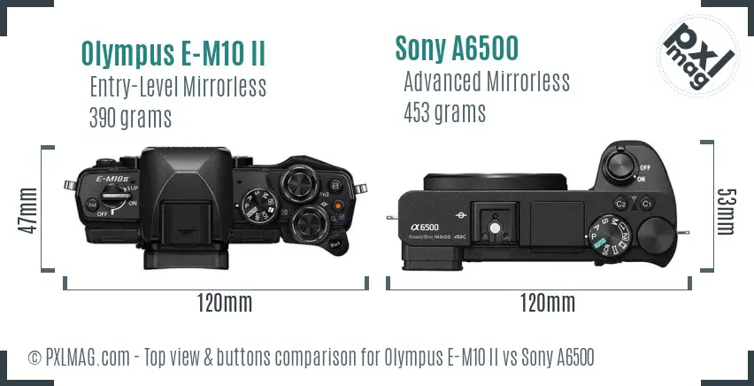 Olympus E-M10 II vs Sony A6500 top view buttons comparison