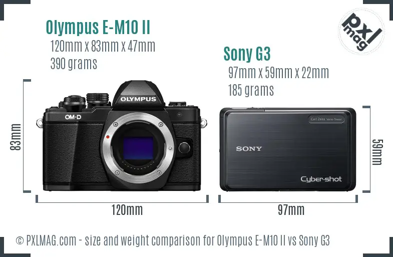 Olympus E-M10 II vs Sony G3 size comparison