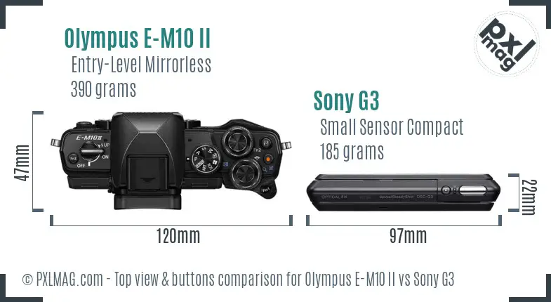 Olympus E-M10 II vs Sony G3 top view buttons comparison