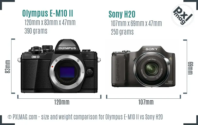 Olympus E-M10 II vs Sony H20 size comparison