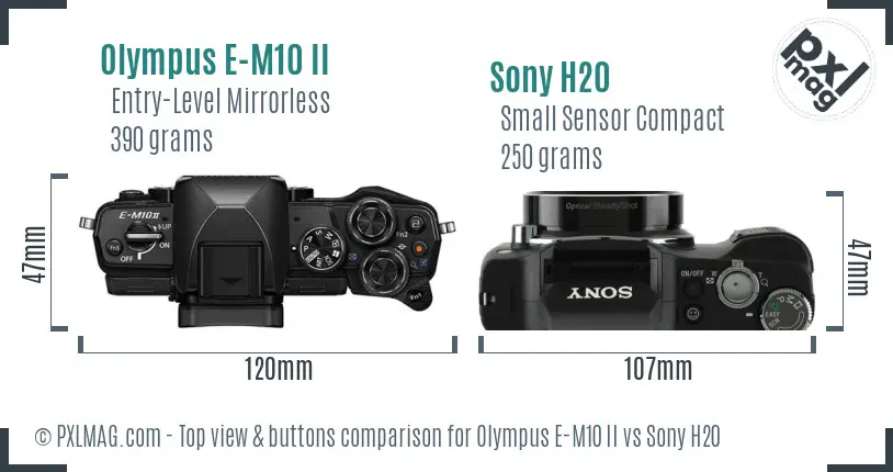 Olympus E-M10 II vs Sony H20 top view buttons comparison