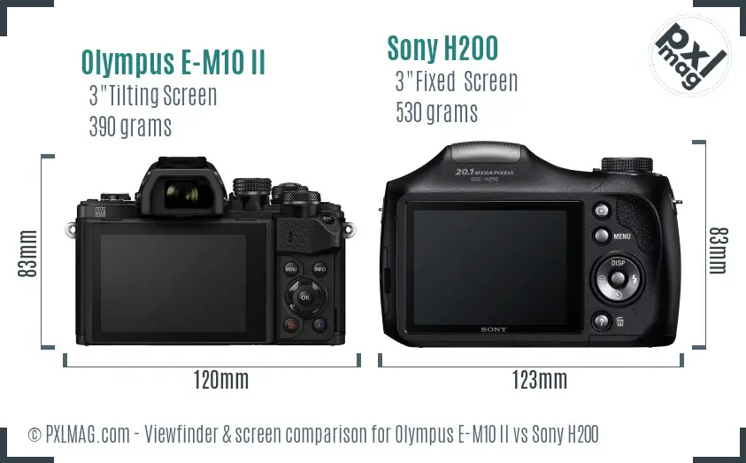 Olympus E-M10 II vs Sony H200 Screen and Viewfinder comparison