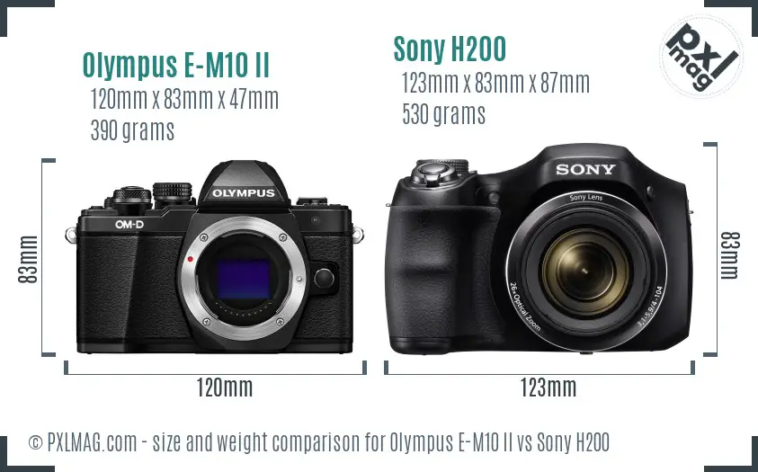 Olympus E-M10 II vs Sony H200 size comparison