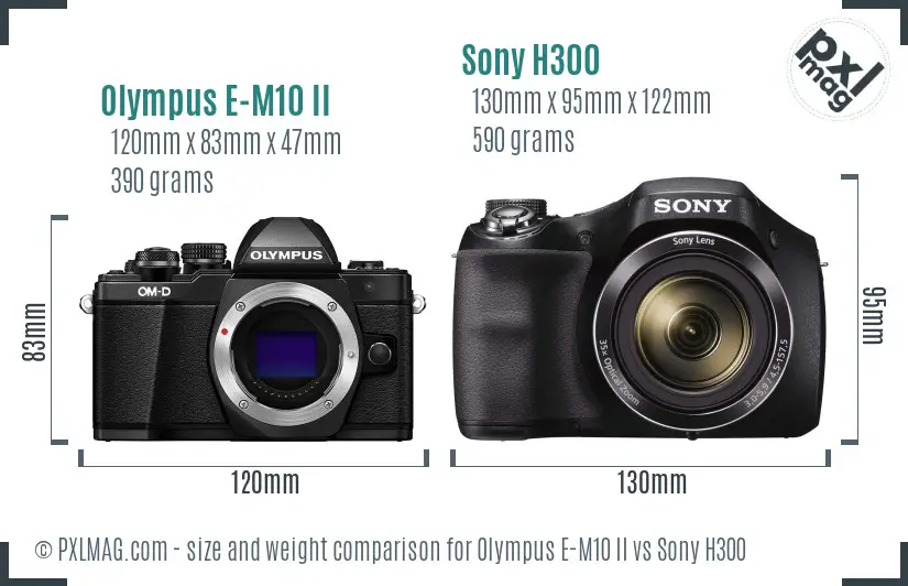Olympus E-M10 II vs Sony H300 size comparison