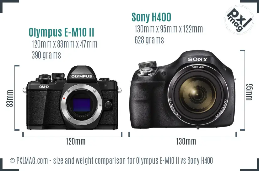 Olympus E-M10 II vs Sony H400 size comparison