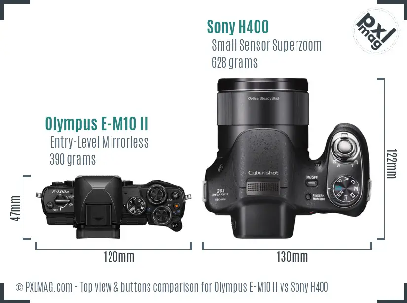Olympus E-M10 II vs Sony H400 top view buttons comparison