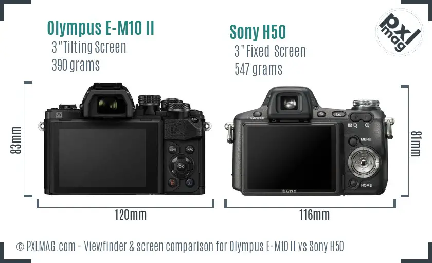 Olympus E-M10 II vs Sony H50 Screen and Viewfinder comparison
