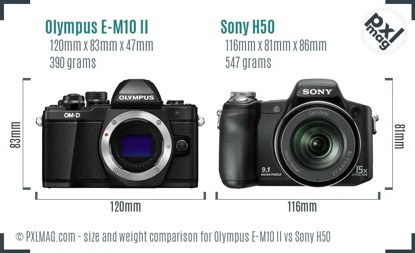 Olympus E-M10 II vs Sony H50 size comparison