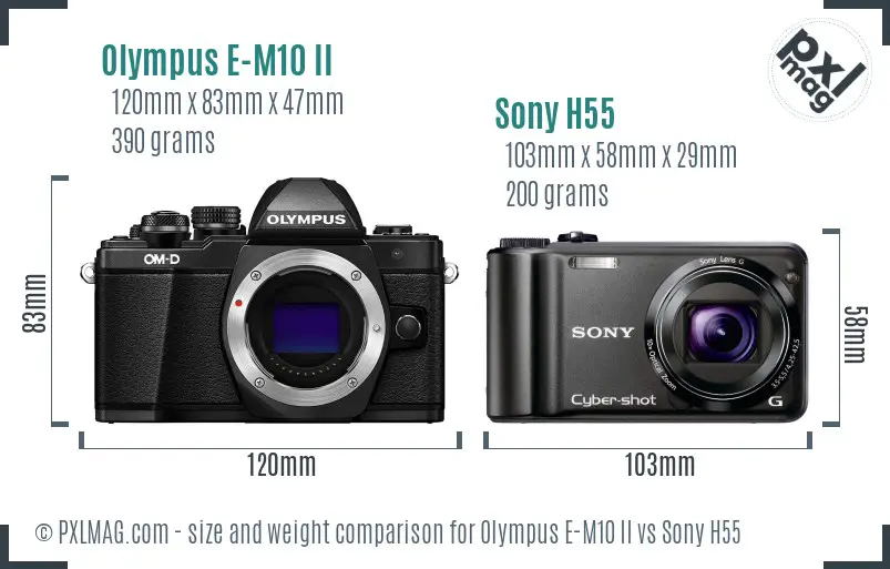 Olympus E-M10 II vs Sony H55 size comparison