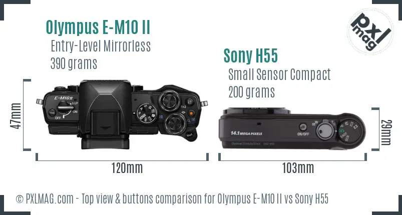 Olympus E-M10 II vs Sony H55 top view buttons comparison