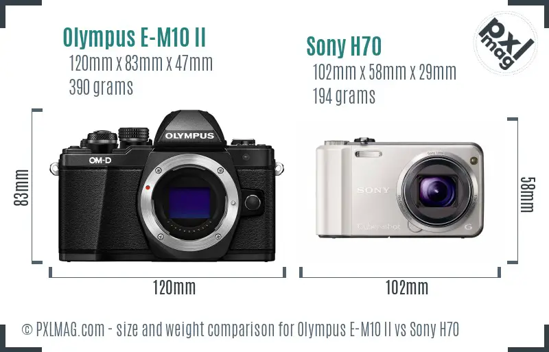 Olympus E-M10 II vs Sony H70 size comparison