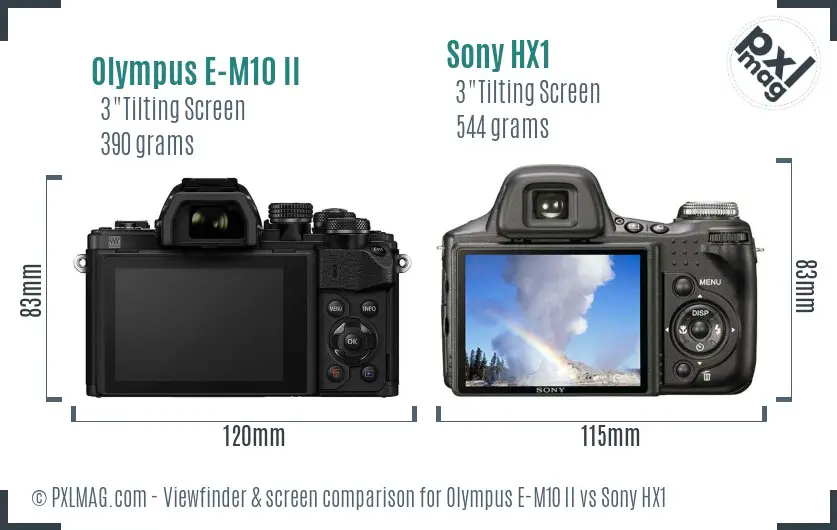 Olympus E-M10 II vs Sony HX1 Screen and Viewfinder comparison