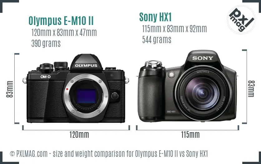 Olympus E-M10 II vs Sony HX1 size comparison