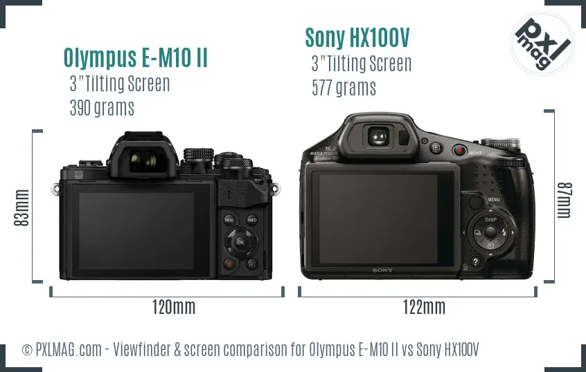 Olympus E-M10 II vs Sony HX100V Screen and Viewfinder comparison