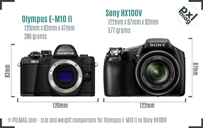 Olympus E-M10 II vs Sony HX100V size comparison
