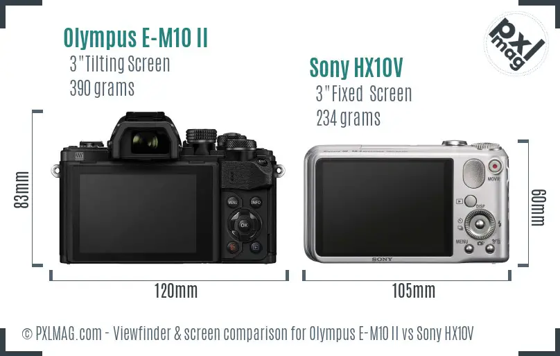 Olympus E-M10 II vs Sony HX10V Screen and Viewfinder comparison