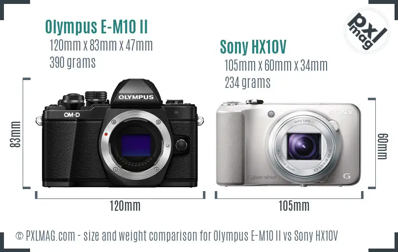 Olympus E-M10 II vs Sony HX10V size comparison