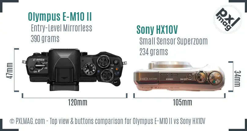 Olympus E-M10 II vs Sony HX10V top view buttons comparison