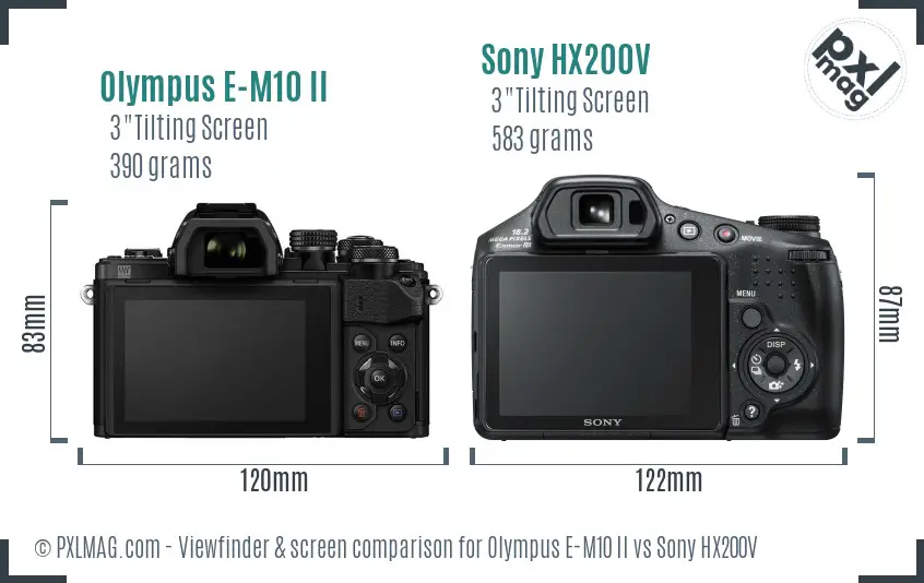 Olympus E-M10 II vs Sony HX200V Screen and Viewfinder comparison