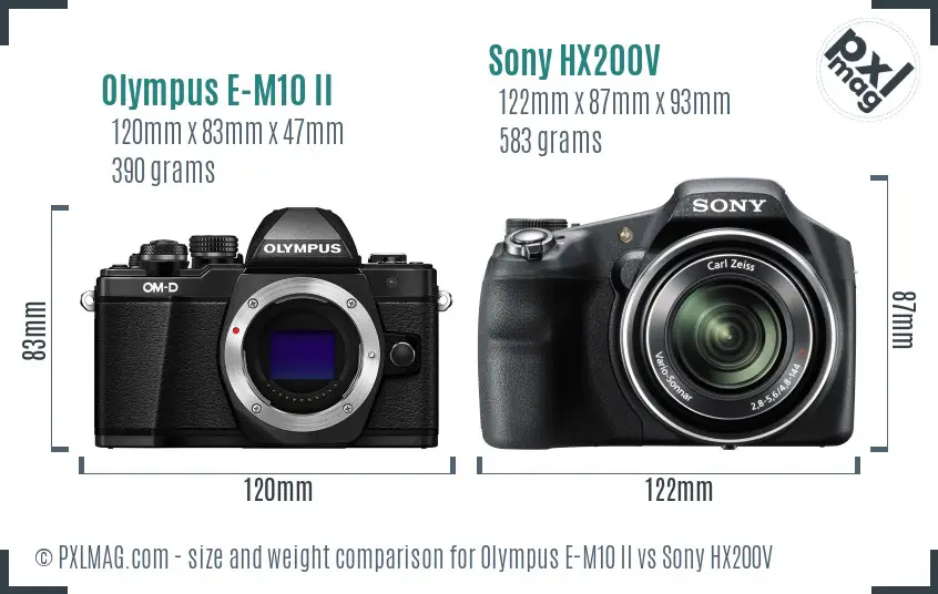 Olympus E-M10 II vs Sony HX200V size comparison